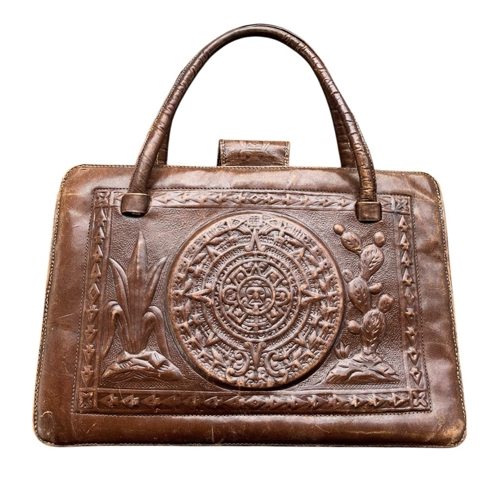 VINTAGE Mexican Western Tooled Leather & Hair on Hide Handbag Purse - Picture 2 of 12